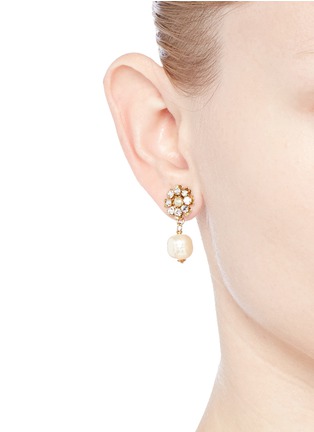 Figure View - Click To Enlarge - MIRIAM HASKELL - Crystal daisy stud Baroque pearl earrings