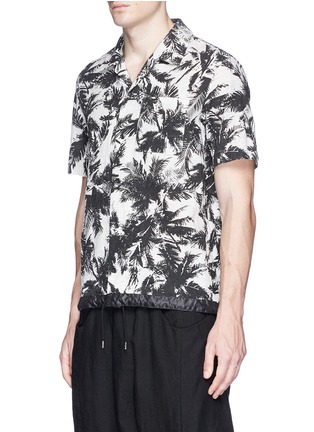 Front View - Click To Enlarge - ATTACHMENT - Palm tree print drawstring hem bowling shirt