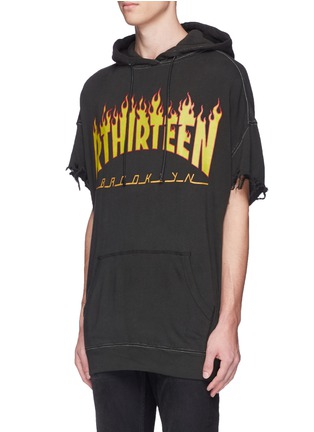 Front View - Click To Enlarge - R13 - 'RTHIRTEEN' Flame print cutoff sleeve oversized hoodie