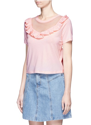 Front View - Click To Enlarge - TOPSHOP - Mesh panel ruffle T-shirt