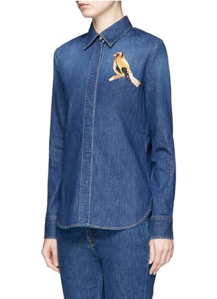 Front View - Click To Enlarge - STELLA MCCARTNEY - Bird embroidered denim shirt