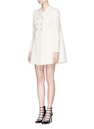 Front View - Click To Enlarge - ALEXANDER MCQUEEN - Enamelled flower button wool-silk double breasted coat