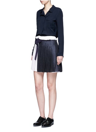 Figure View - Click To Enlarge - VICTORIA, VICTORIA BECKHAM - Pinstripe pleat linen-cotton mini skirt