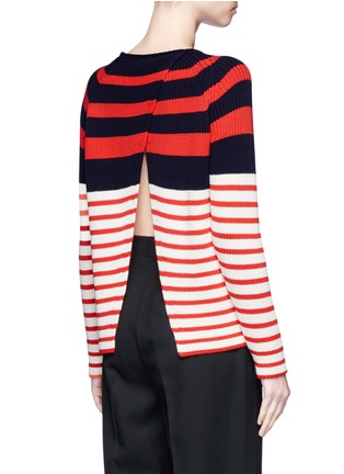 Back View - Click To Enlarge - MRZ - Colourblock stripe split back sweater