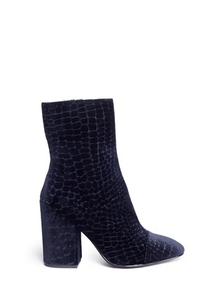 Main View - Click To Enlarge - ASH - 'Flora' croc embossed velvet mid calf boots