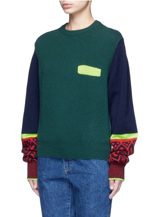 Front View - Click To Enlarge - TOGA ARCHIVES - Colorblock geometric intarsia wool blend sweater