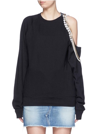 Main View - Click To Enlarge - FORTE COUTURE - Embellished asymmetric cold shoulder sweatshirt