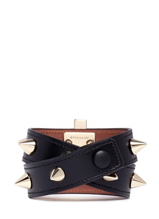 Back View - Click To Enlarge - GIVENCHY - Obsedia stud double wrap leather bracelet