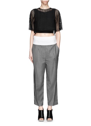 Figure View - Click To Enlarge - ALEXANDER WANG - Logo guipure lace cropped T-shirt