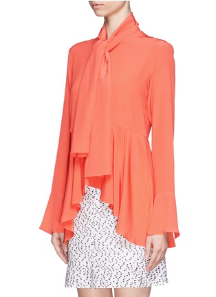 Front View - Click To Enlarge - CHLOÉ - Peplum silk blouse with detachable scarf