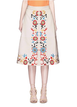 Main View - Click To Enlarge - ALICE & OLIVIA - 'Giselle' floral embroidered leather midi skirt
