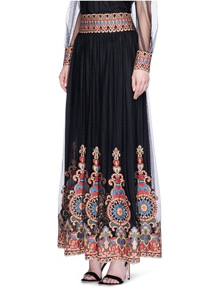Front View - Click To Enlarge - ALICE & OLIVIA - 'Savanna' embroidery Swiss dot lace maxi skirt