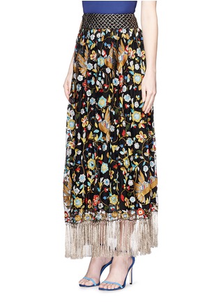 Front View - Click To Enlarge - ALICE & OLIVIA - 'Kamryn' metallic tassel silk embroidery maxi skirt