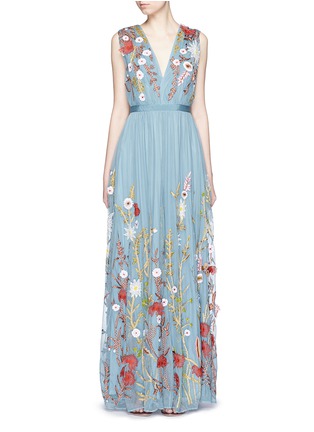 Main View - Click To Enlarge - ALICE & OLIVIA - 'Merrill' floral silk embroidery tulle gown