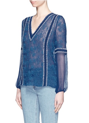 Front View - Click To Enlarge - ALICE & OLIVIA - 'Natalya' embroidery crinkle voile peasant top