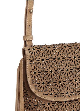 Detail View - Click To Enlarge - ASH - 'Daisy' perforated stud fringe suede crossbody