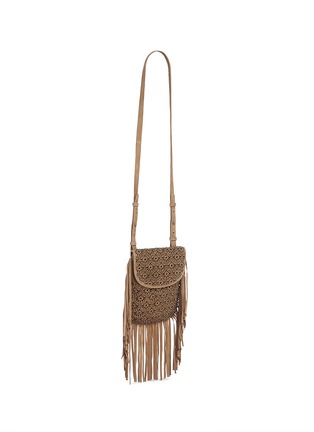 Front View - Click To Enlarge - ASH - 'Daisy' perforated stud fringe suede crossbody