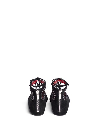 Back View - Click To Enlarge - PEDDER RED - 'Joey-Rock' eyelet suede lace-up skimmer flats