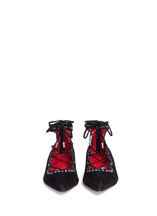 Figure View - Click To Enlarge - PEDDER RED - 'Joey-Rock' eyelet suede lace-up skimmer flats
