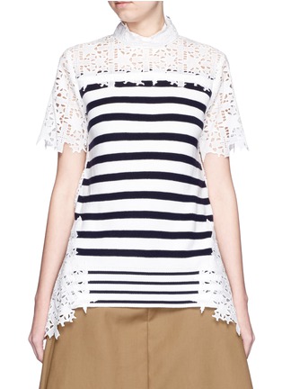 Main View - Click To Enlarge - SACAI - Star lace stripe panel top