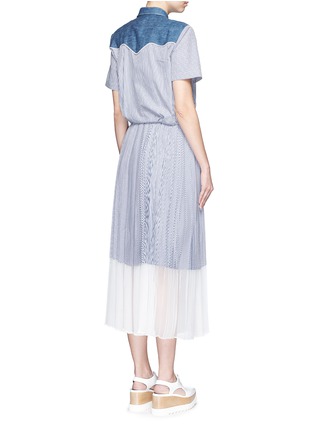 Back View - Click To Enlarge - SACAI - Denim yoke side split candy stripe shirt dress