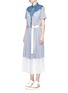 Figure View - Click To Enlarge - SACAI - Denim yoke side split candy stripe shirt dress