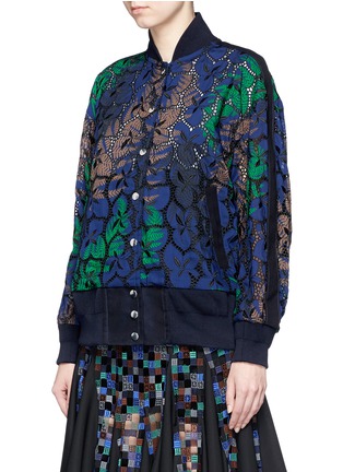 Front View - Click To Enlarge - SACAI - Floral print cutout guipure lace bomber jacket