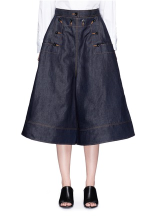 Detail View - Click To Enlarge - SACAI - Wide leg cotton-linen denim culottes