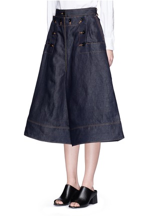 Front View - Click To Enlarge - SACAI - Wide leg cotton-linen denim culottes
