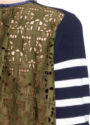 Detail View - Click To Enlarge - SACAI - Stripe cotton knit star lace back cardigan