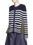 Front View - Click To Enlarge - SACAI - Stripe cotton knit star lace back cardigan