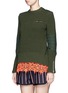 Front View - Click To Enlarge - SACAI - Star lace camisole rib knit sweater set