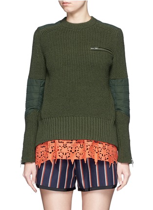 Main View - Click To Enlarge - SACAI - Star lace camisole rib knit sweater set