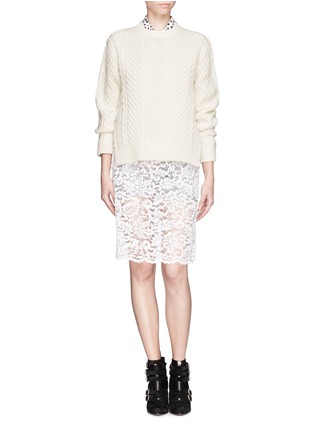 Figure View - Click To Enlarge - SACAI LUCK - Lace skirt with wool shorts underlay