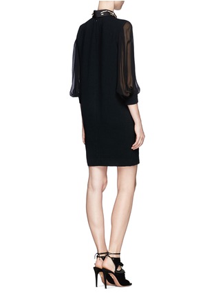 Back View - Click To Enlarge - MO&CO. EDITION 10 - Jewelled Neck Sheer Sleeve Dress