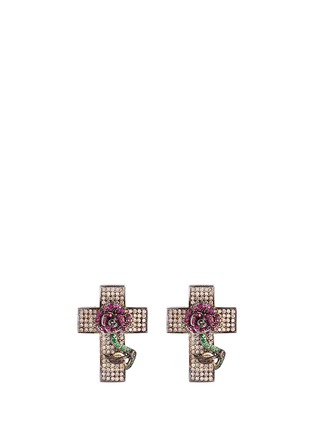 Main View - Click To Enlarge - LYDIA COURTEILLE - 'Rose and Cross' diamond gemstone earrings
