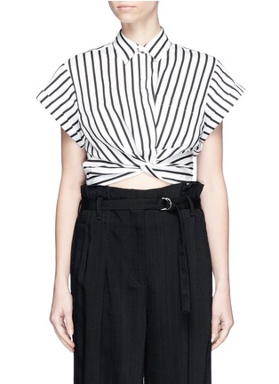 Main View - Click To Enlarge - T BY ALEXANDER WANG - Stripe twist front cropped shirt