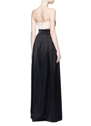 Back View - Click To Enlarge - VICTORIA BECKHAM - Pleated bustier colourblock satin floor length gown