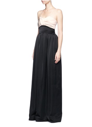 Front View - Click To Enlarge - VICTORIA BECKHAM - Pleated bustier colourblock satin floor length gown