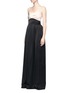 Front View - Click To Enlarge - VICTORIA BECKHAM - Pleated bustier colourblock satin floor length gown