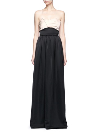 Main View - Click To Enlarge - VICTORIA BECKHAM - Pleated bustier colourblock satin floor length gown