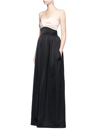 Figure View - Click To Enlarge - VICTORIA BECKHAM - Pleated bustier colourblock satin floor length gown