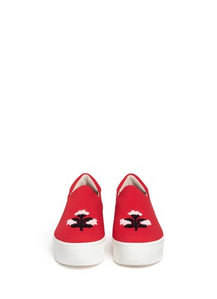 Front View - Click To Enlarge - OPENING CEREMONY - 'Cici' floral embroidered twill flatform skate slip-ons