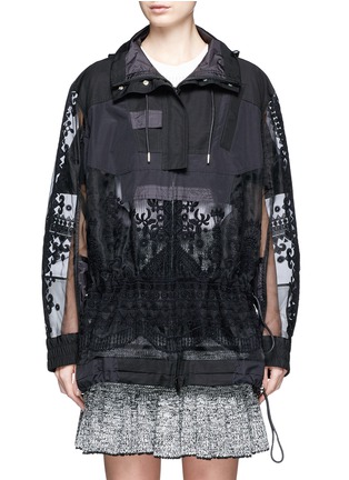 Main View - Click To Enlarge - SACAI - Embroidered tribal lace drawstring hooded jacket