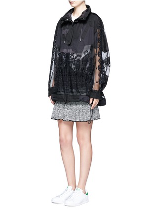 Figure View - Click To Enlarge - SACAI - Embroidered tribal lace drawstring hooded jacket