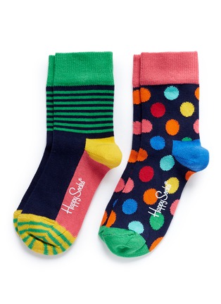 Main View - Click To Enlarge - HAPPY SOCKS - Half stripe and polka dot kids socks 2-pair pack
