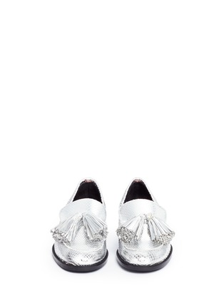 Front View - Click To Enlarge - FRANCES VALENTINE - 'Greta' metallic snakeskin embossed leather loafers