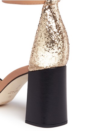 Detail View - Click To Enlarge - FRANCES VALENTINE - 'Blanche' glitter trim stripe print calfhair sandals