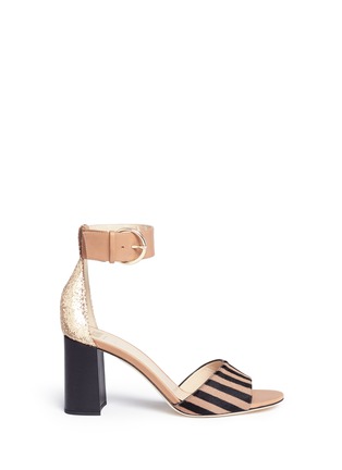 Main View - Click To Enlarge - FRANCES VALENTINE - 'Blanche' glitter trim stripe print calfhair sandals