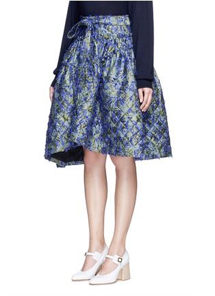 Front View - Click To Enlarge - ANAÏS JOURDEN - Fil coupé fringe floral jacquard quilted skirt